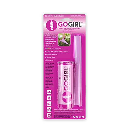 GoGirl Combo Pack (Pink) #1 FUD Made in The USA. GoGirl + Extension, Pee Standing Up! Portable Female Urinal for Women, Soft, Flexible, Reusable, Pee Funnel