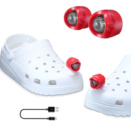 RAHAN Rechargeable Clip on Clog Headlights for Shoe 2pcs,Flashlights Attachment for Shoe, LED Clog Light with 3 Light Modes for Dog Walking, Camping, Running, Suitable for Adults, Red