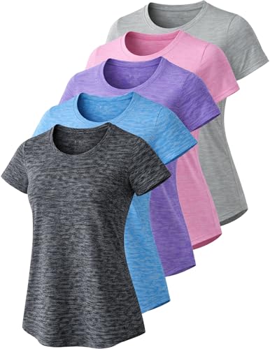 Women's 5-pack Dry Fit Short Sleeve T Shirts, Athletic Tees
