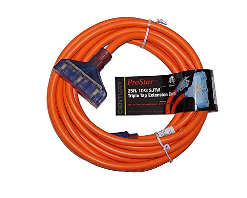 ProStar 25 Foot 10 Gauge SJTW 3 Conductor Triple Tap Extension Cord With Lighted Ends - Orange