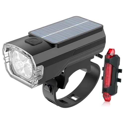 NHQZ Luce Bicicletta Anteriore,Luce Bici Per Bicicletta Con Energia Solare E 3 Modalità, Faro A LED E Campanello Impermeabile - Perfetta Per Bici Da Strada E Da Montagna, Ricaricabile Tramite USB.