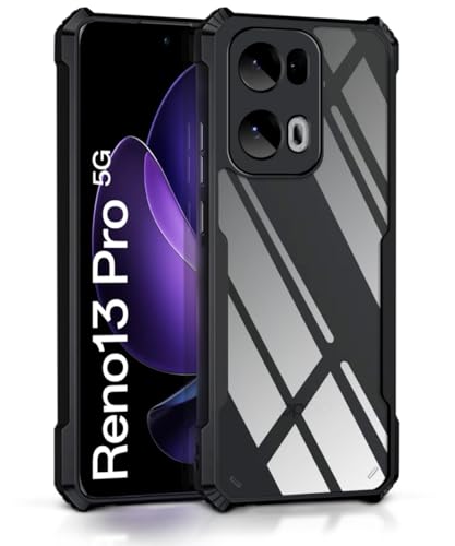 Image of WOW IMAGINE Shock Proof Clear Protective Back Case for Oppo Reno 13 Pro 5G - AirEDGE Technology | 360 Degree Camera Protection | Transparent Hybrid Back Case Mobile Cover - Black
