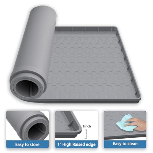 Washing Machine Drain Pan Silicone Mat, Thickened Large 30\" X 28\" Non-Slip Waterproof Drip Tray, 1 inch Raised Edge Mat for Under Dryer or Washer, Anti-Vibration,Floor Leak Protector for Laundry Room - Thumbnail 3