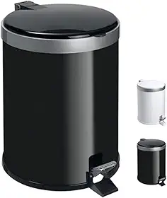 Viel – Lixeira com Pedal Corpo e Tampa em Polipropileno com Aro Prata 5L Preta | Abertura sem Contato com as Mãos | Praticidade e Elegância para Ambientes Compactos