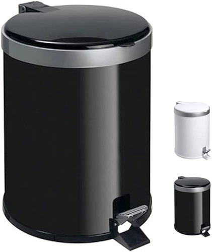 Lixeira com Pedal 5 Litros em Polipropileno Preto – Tampa Reta com Aro Prata