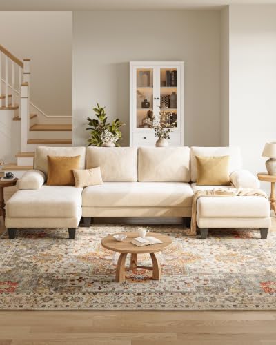 TROMIRY U-Shaped Sectional Couches for Living Room | 112 Inch Modern Sectional Couch | Beige Chenille Sofa with Double Chaise for Apartment - 5