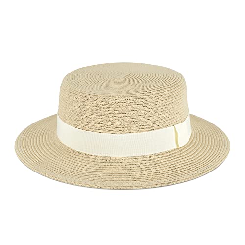 Womens Wide Brim Sun Straw Hat Summer Beach Boater Fedora Hats Uv Protection For Women Men Beige #TOP29