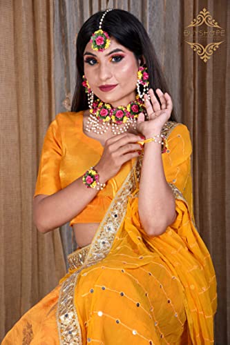 Krishnahai Floral Jewellery Set, Flower Gota Patti Jewelry Set For Haldi, Mehandi, Baby Shower, Wedding, Engagement Women Girls, Adjustable, 1.0 Count #TOP1