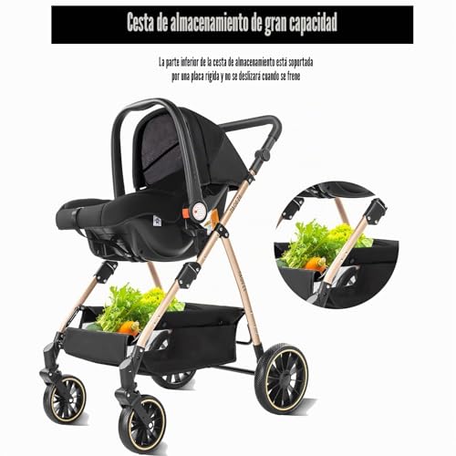 Miniatura 7 de Oubeauou Baby Travel System 3 En 1 Con Moisés Antivibraciones, Cochecito Convertible Y Capazo De Bebé, Alta Visión, Absorción De Golpes, Marco De Aluminio, Para Nacimiento A 36 Meses Caqui