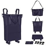 NiceUU Travel Rolling Duffel Bag with Adjustable Shoulder Strap, Weekender Bag,Expandable Foldable Carry-On Luggage with Handle and Suitcase Sleeve for Trip (Navy Blue)