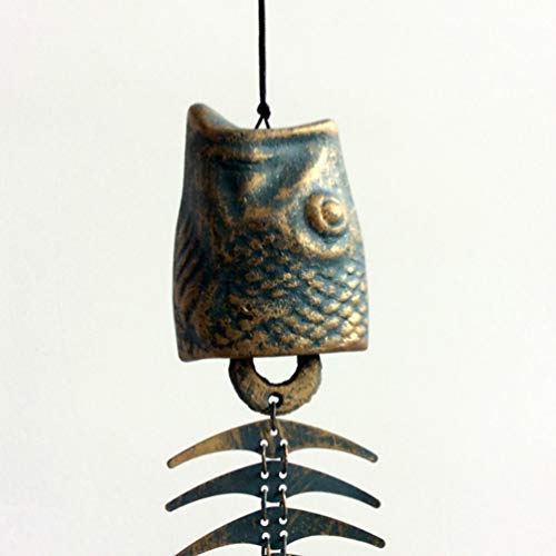 Yardwe Brass Fish Windchime Retro Fishbone Wind Chime Ornaments Hanging Suncatcher Vintage Metal Wind Bell Outdoor Soothing Melody For Garden Home Yard Porch Hanging Decor Style 1 #TOP7