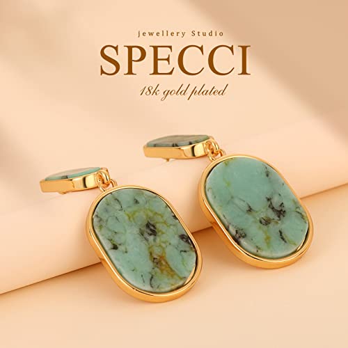 Specci 18K Gold Plated Natural Turquoise Drop Earrings, Natural Gemstone Drop Dangle Earrings, Handmade Turquoise Geometric Drop Earrings For Women Girls #TOP6