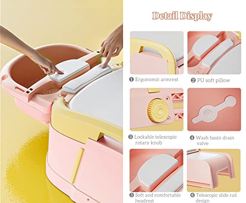 Sswwcxx Adult/Kids Hair Washing Chair,Foldable Shampoo Chair, Load Capacity 660 Lbs, Retractable Length 5.9 Feet,Pu Soft Cushion With Shampoo Basin And Waterproof Shawl,Children And Women, Pink #TOP5