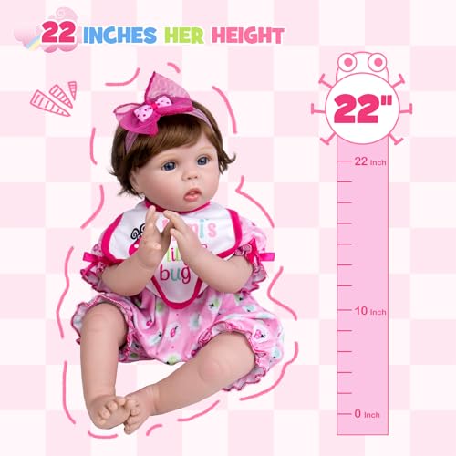 Aori Lifelike Reborn Baby Dolls - 22" Realistic Weighted Cloth Body Baby Girl with 3/4 Soft Vinyl Limbs, Newborn Toddler Doll for Kids Ages 3+ Years by Aori - Image 6