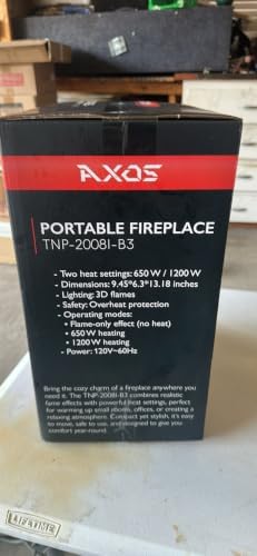 AXOS Portable Electric Fireplace Heater TNP-2008I-B3, 1200W - 1