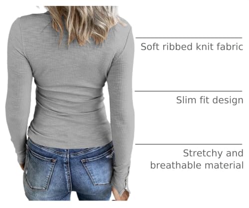 Image of KINLONSAIR Women Long Sleeve Henley Shirts Scoop Neck T-shirt Basic Tops