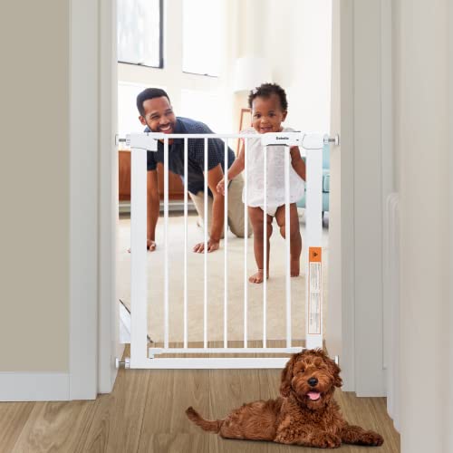 Mom's Choice Award Winner-Babelio 26-29 Inch Narrow Easy Install Baby Gate, Fit For Small Stairs And Doorways,Pressure Mounted Safety Gate With Door For Child And Pets,No Extensions,White #TOP1
