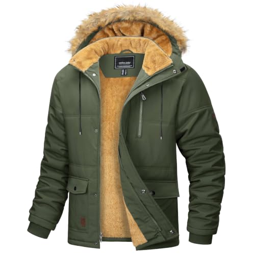Image of MAGCOMSEN Mens Puffer Jackets Winter Fleece Warm Parka Coats Army Green,XL