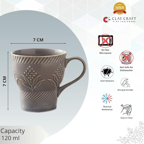 Image of Clay Craft Fine Ceramic Tea Cups Set of 6| 120 Ml Designer Cups with Elegant Texture & Gold Rim | Ideal for Tea Serving| Home| Guests & Gifting