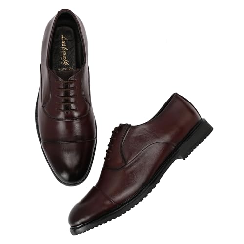 Image of Men's Premium Leather Oxford Lace-Up Formal Shoes | Stylish Cap Toe Design, Soft Cushioned Insole, Rubber Outsole | Perfect for Business, Office Dress, Party & Wedding Footwear