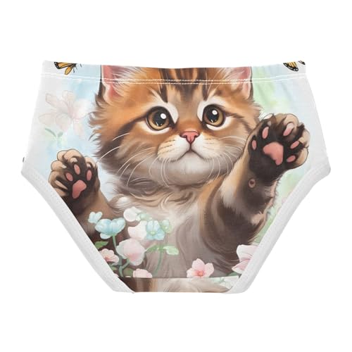 Cute Kitten Cat Floral Panties Little Girl Toddler Underwear Floral Cotton Personalized Undies Kids Briefs 2t2