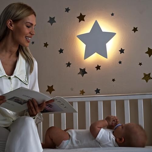 Image of Nursery Star Night Light - Rechargeable & Dimmable LED Night Light with Timer & Touch Control - 68 Star Wall Stickers - Nursery Wall Light - Must Have Nursery Decor - Newborn Night Light