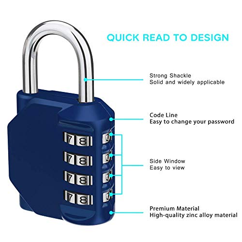 Image of ZHEGE Combination Locker Lock, 4 Digit Outdoor Padlock for Gym, School, Gates, Doors, Fence, Hasps and Storage（Black Lock，Bule Lock and Sliver Lock）