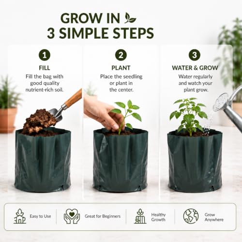 Image of Go Garden Grow Bags for Plants 12 x 12 Inch (Pack of 20) | UV Protected Plastic Nursery Grow Bags | Heavy Duty Black Poly Plant Bags