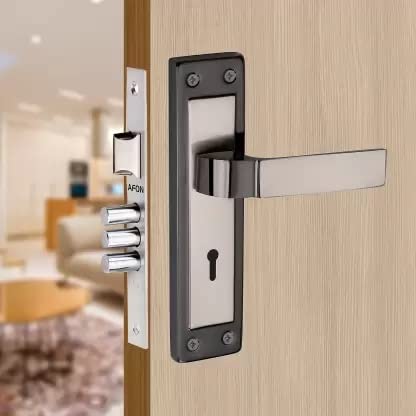 AFON 8 inches Mortise Iron Handle Set with Lock Body | Black Silver Finish | 3 Keys | 6 Lever 70 mm Double Turn Bullet Lock Set for Door, (MH-PC346-KY-BS)