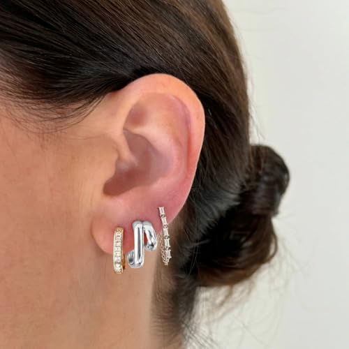 Image of Obidos 14K Gold Plated Illusion Stud Earrings for Women | Triple Huggie Hoop Earrings for One Hole| Trendy Simple Hypoallergenic Fashion Accessories Gold Jewelry Gifts for Womens