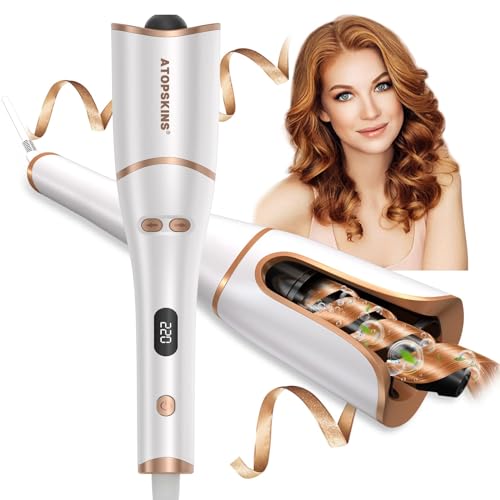 Automatic Curling Iron, Hair Curler, LCD Curling Iron Automatic Hair Curler with 6 Temps up to 428℉ & Timed Reminders & Dual Voltage, PTC Ceramic 1" Larger Rotating Curling Wand Fast Heating, Auto-Off