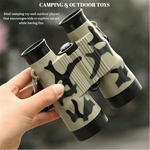 Image of Army Style Binocular Toy for Kids | with Compass & Neck String Bird Watching Shockproof, Lightweight Indoor Outdoor Telescope Toys for Boys and Girls Birthday Gift Educational Learning Item