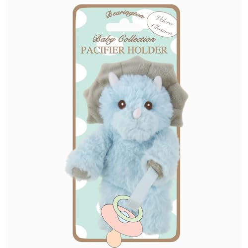 Image of Bearington Collection Triceratops Plush Pacifier Holder - 7.5-Inch Lil’ Tracer Dino - Universal Plush Clip & Pacifier Stuffie