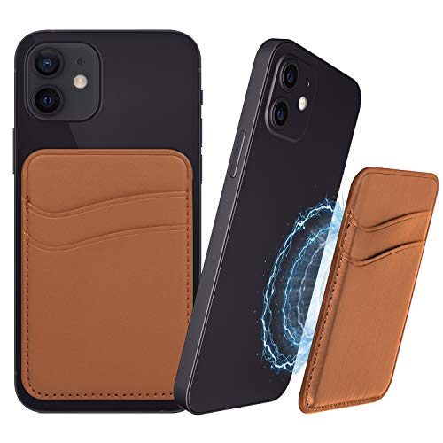 Sigoods Magnet Wallets for iPhone 12/12 Pro / 12 Pro Max Case,PU Leather Credit Card Holder Case Slim Magnet Wallet Attachment Magnetic with Circular Magnet,Browm