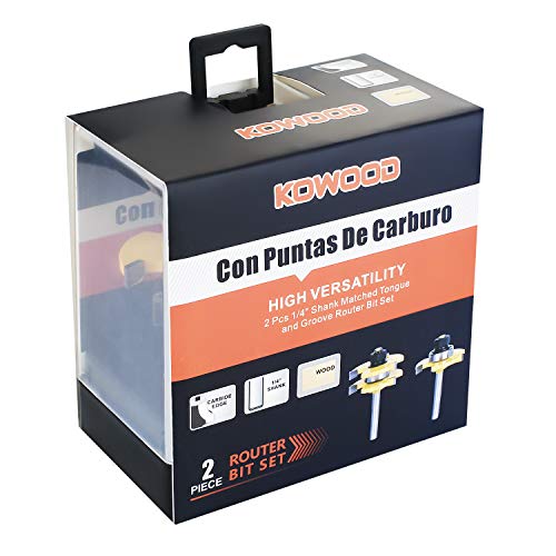 Kowood Tongue And Groove Set Of 2 Pieces 1/4 Inch Shank Router Bit 3 Teeth Adjustable T Shape Wood Milling Cutter #TOP6