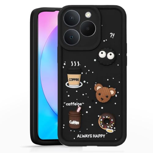Image of Bintage Case Cute Fun Taddy| 3D Ball Bear| Donut| Coffee Rubber Case Full Body & Camera Protection Back Cover Compatible for Realme Narzo 90 5G - Black