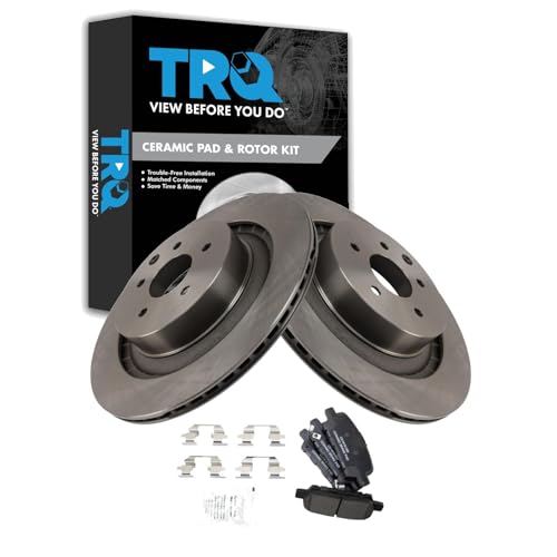 Image of TRQ Rear Brake Pad and Rotor Set Ceramic Compatible with 2014-2015 Infiniti Q60 2009-2017 Nissan 370Z