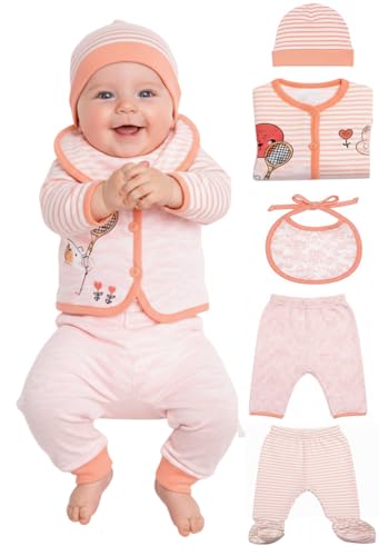 Image of New Born Baby Winter Wear Clothes for Baby Boy & Girl 5 Pieces with Jacket, Pants, Bib, and Booties | New Born Baby Winter Wear (0-3 Months)
