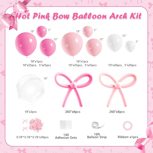 Image of Coquette Birthday Decorations, JOGAMS 199Pcs Pink Bow Balloon Arch Kit with 260 Clear Balloons Pink Ribbon Bow for Coquette Bow Theme Birthday Bachelorette Baby Shower Bridal Shower Wedding Party