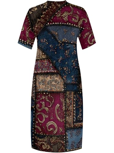 Image of SUZONANA Plus Size Denim Print Maxi Dresses for Women Casual V Neck Short Sleeve with Pockets Soft Jean Look Dress XL-6XL