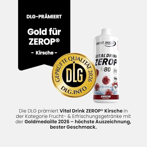 Best Body Nutrition ZEROP Vital Zuckerfreies Getränkekonzentrat Sirup Kirsche Ohne Aspartam 1 L ergibt 80 L Getränk Fitness Drink mit Vitaminen B1 B6 Niacin Kalorienarm Wassersprudler