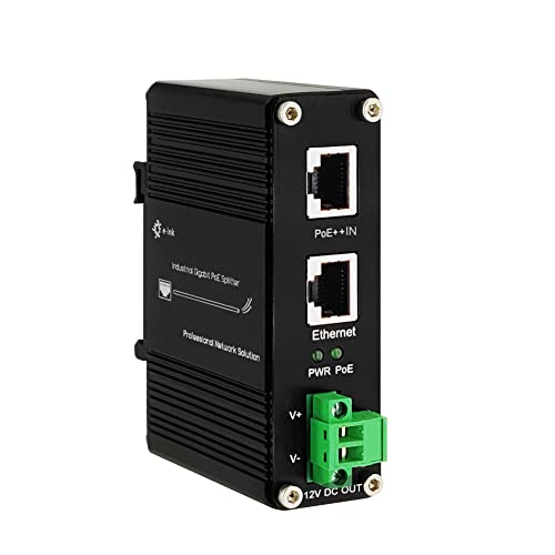 PoE Splitter 12V 802.3bt Compatible Puerto Gigabit, Adaptador Industrial 10/100/1000Mbps IEEE802.3bt Power Over Ethernet con Salida 12V para Cámara de Vigilancia CCTV/Teléfono VoIP miniatura 1