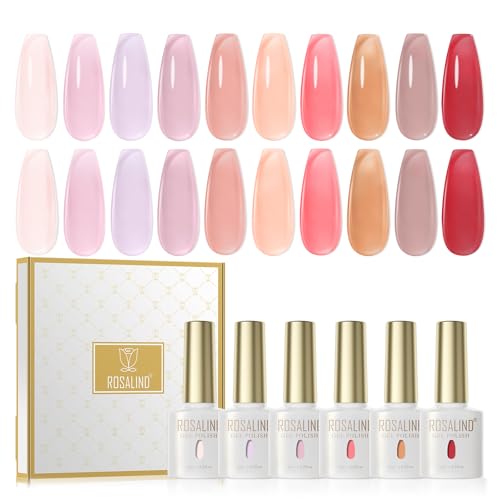 ROSALIND Esmaltes Semipermanentes Jelly, 10 Colores Jelly Transparente Rosa Morado Rojo Marrón Pintauñas Semipermanente, Soak Off UV/LED UV Soak off Esmaltes Semipermanentes Para Uñas Manicura
