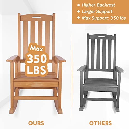 Efurden Extra Oversize Rocking Chair, High Backrest, All Weather And Heavy Duty Rocking Chair With 350Lbs Capacity, Rocker For Outdoor And Indoor, Teak #TOP3