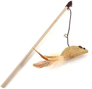 Pooch Box Cat Teaser Playing Stick Feather Interactive Toy- Design May Vary