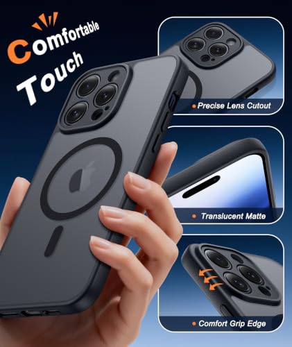 Image of FNTCASE for iPhone 14-Pro Case Black: Translucent Compatible with MagSafe | With Screen Protector, Magnetic Camera Protection Slim Protective, 14FT Military Grade Drop Tested, Matte Shockproof Cover