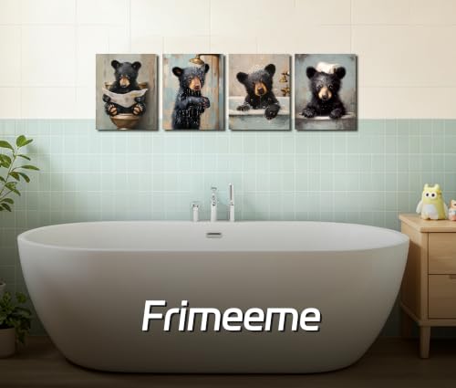 Image of Frimeeme Cute Set 4 Bear Bathroom Wall Art 8x10