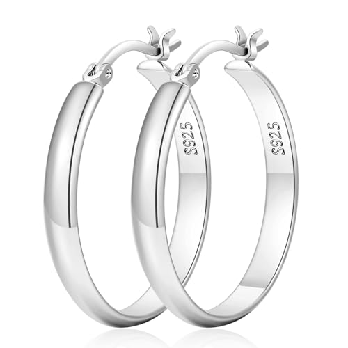 LOUMILEO 4mm Wide Large Silver Hoop Earrings Lightweight 925 Sterling Silver Hoop Earrings for Women Hypoallergenic Big Thin Hoops Earring for Women 30/40/50/60/70MM
