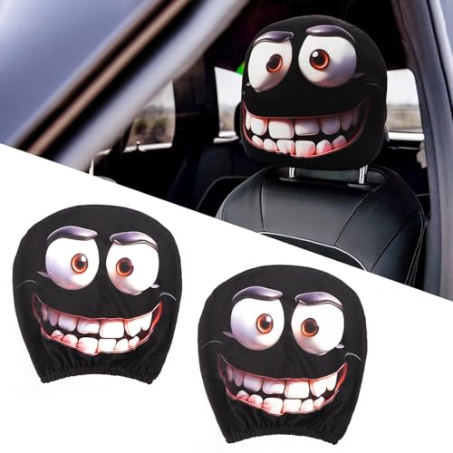 Encuryna 2 Stück Halloween-Kopfstützenbezüge, elastisch, atmungsaktiv, elastische Kopfstützenbezüge für Auto-Innendekoration, Fahrer, Beifahrer, Halloween-Zubehör, Herren und Damen