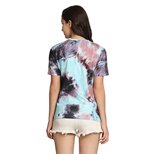 Image of Leriya Fashion Women's Rayon Regular Fit Striped Tie-Dye Top With Half Sleeves for Office Wear, Casual Wear Western Short Sleeve Pajama Sleep